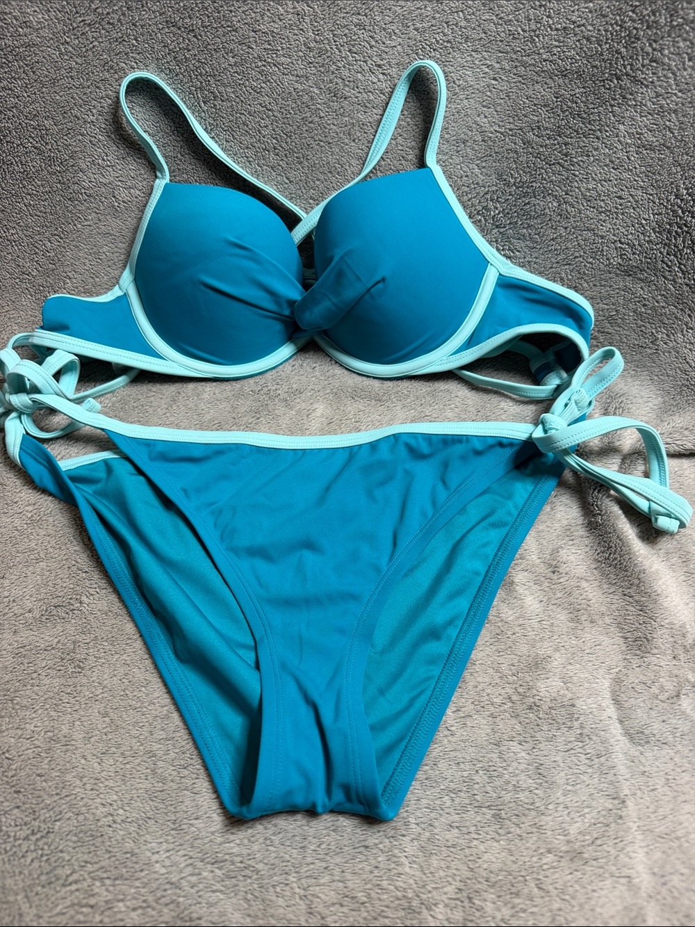 Adore Me Turquoise Push-Up Bikini with Light Aqua Trim
